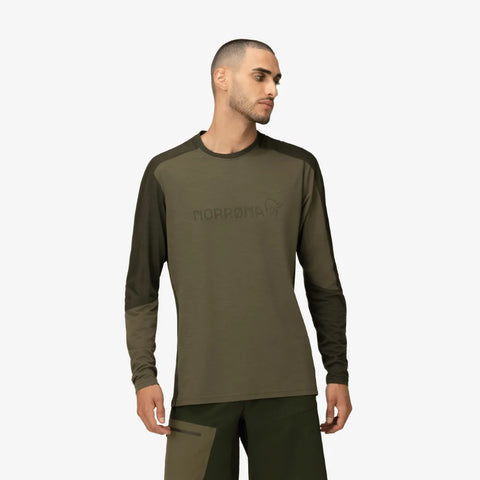 Norrona Falketind Equaliser Merino LS Jersey - Olive Night / Roisin