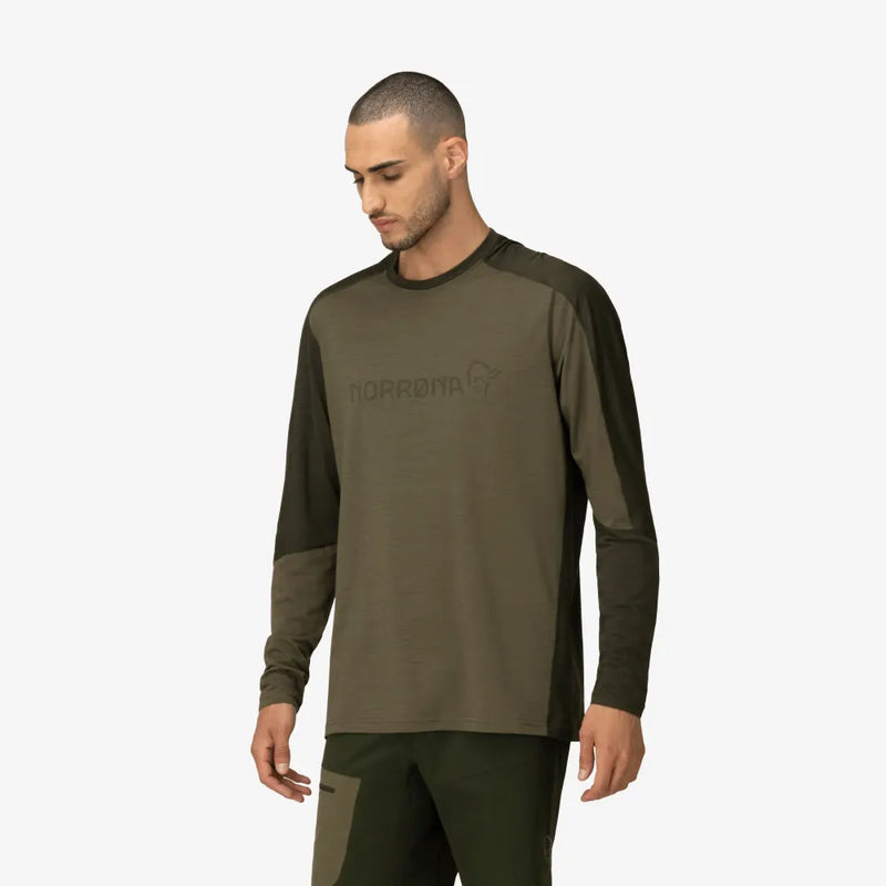 Norrona Falketind Equaliser Merino LS Jersey - Olive Night / Roisin