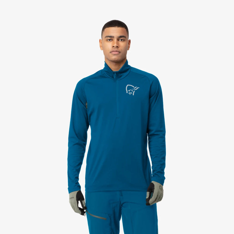 Norrona Fjora Equaliser LS Zip Top - Mykonos Blue / Castor