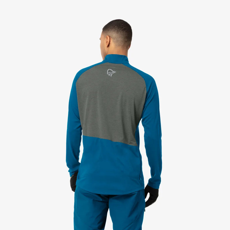 Norrona Fjora Equaliser LS Zip Top - Mykonos Blue / Castor - SALE
