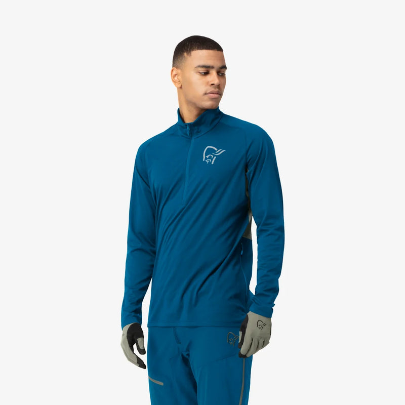 Norrona Fjora Equaliser LS Zip Top - Mykonos Blue / Castor - SALE